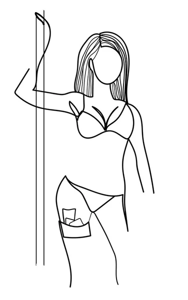 Стриптизерша Девушка Нижнем Белье Шесте Рисунок Одной Линии — стоковый вектор
