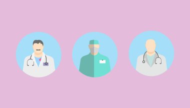 Tıbbi ikonlar. Doktor ve hemşire Avatarlar. vektör illüstrasyonu