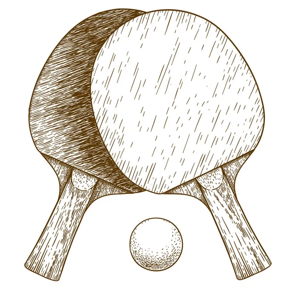 Grabado ilustración de ping pong tenis de mesa dos raquetas y — Archivo Imágenes Vectoriales