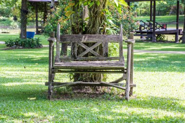 ahşap park bankında Bahçe