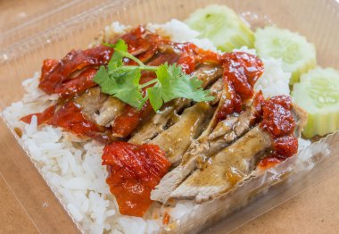 Pilav kızarmış ördek soslu ördek ve pirinç, Tayland gıda ile