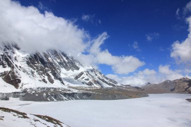 Nepal dağlarında donmuş göl