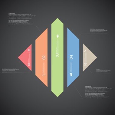 Rhombus illüstrasyon şablonu koyu arka plan üzerinde beş renk parçadan oluşur