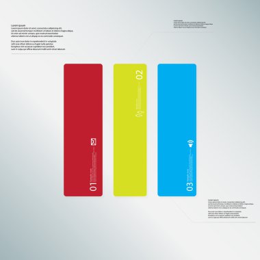 Dikdörtgen çizim şablonu açık mavi arka plan üzerinde üç renk parçadan oluşur