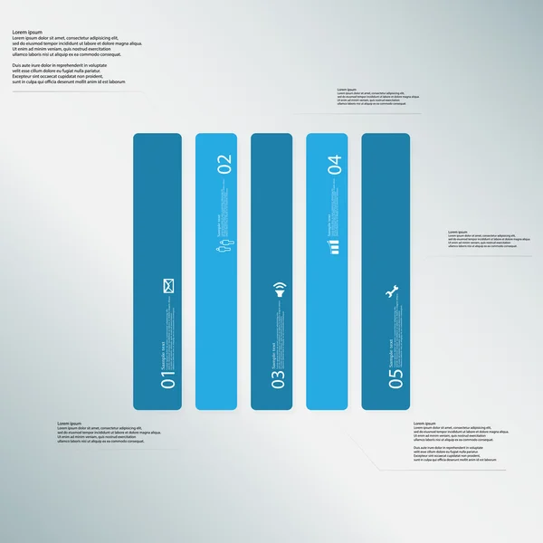 Modelo de ilustração retangular consiste em cinco partes azuis sobre fundo azul claro — Vetor de Stock