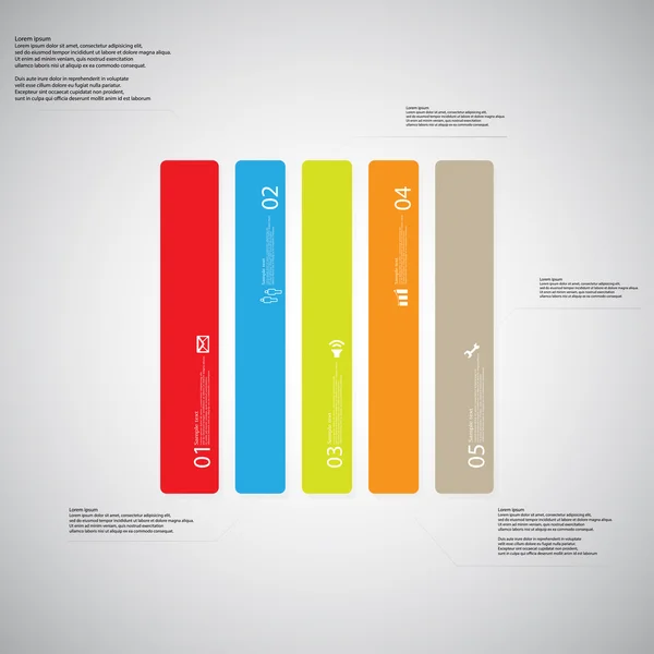 Modello di illustrazione rettangolo è costituito da cinque parti di colore su sfondo chiaro — Vettoriale Stock