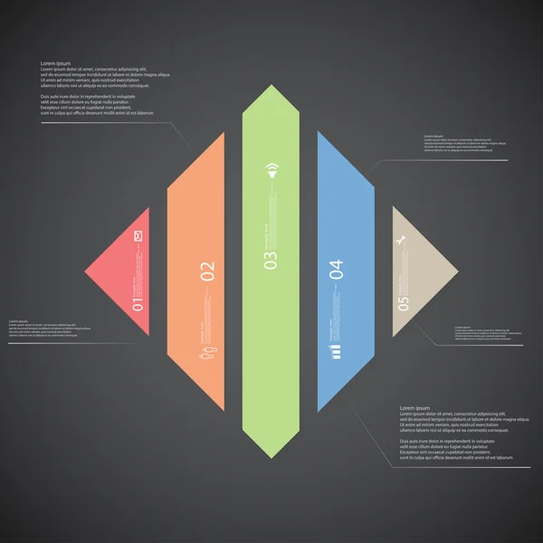 菱形插图模板由深色背景上的五个颜色部分组成 — 图库矢量图片