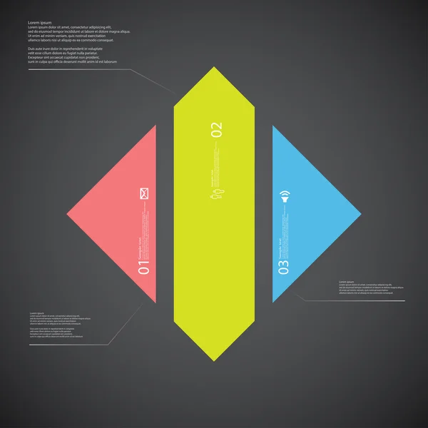 Rhombus illustratie sjabloon bestaat uit driekleur delen op donkere achtergrond — Stockvector