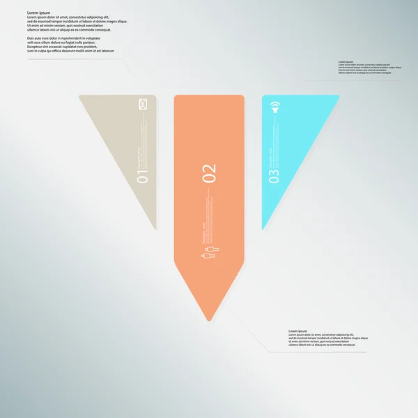 Plantilla de ilustración de triángulo consta de tres partes de color sobre fondo azul claro — Vector de stock
