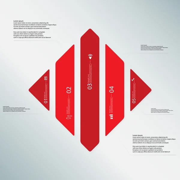 Rhombus illustratie sjabloon bestaat uit vijf rode delen op lichtblauwe achtergrond — Stockvector