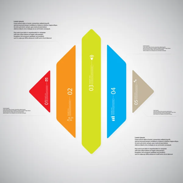 Modèle d'illustration losange se compose de cinq parties de couleur sur fond clair — Image vectorielle