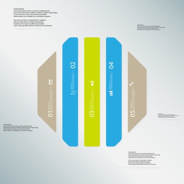 Sekizgen illüstrasyon şablonu açık mavi renkli beş renk bölümlerinde, oluşur