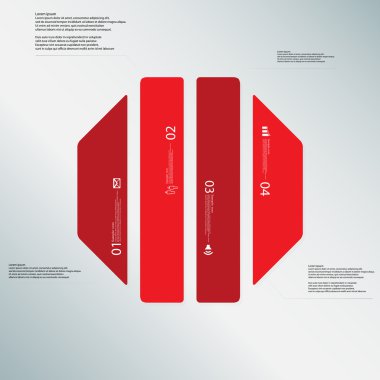 Sekizgen illüstrasyon şablonu, ışık mavi zemin üzerine kırmızı dört bölümden oluşur