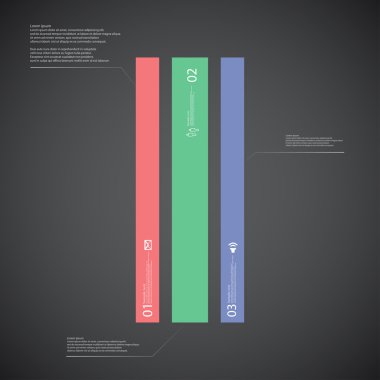 Bar illüstrasyon koyu arka plan üzerinde üç renk parçalar şablonu oluşur