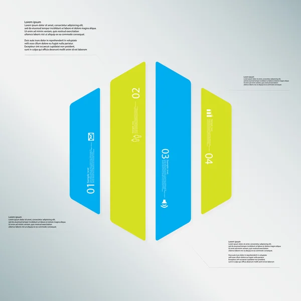 Modello di illustrazione esagonale è costituito da quattro parti di colore su sfondo azzurro — Vettoriale Stock