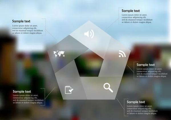 Infographic ábra mintadeszka-val pentagon öt részből két részre osztva — Stock Vector