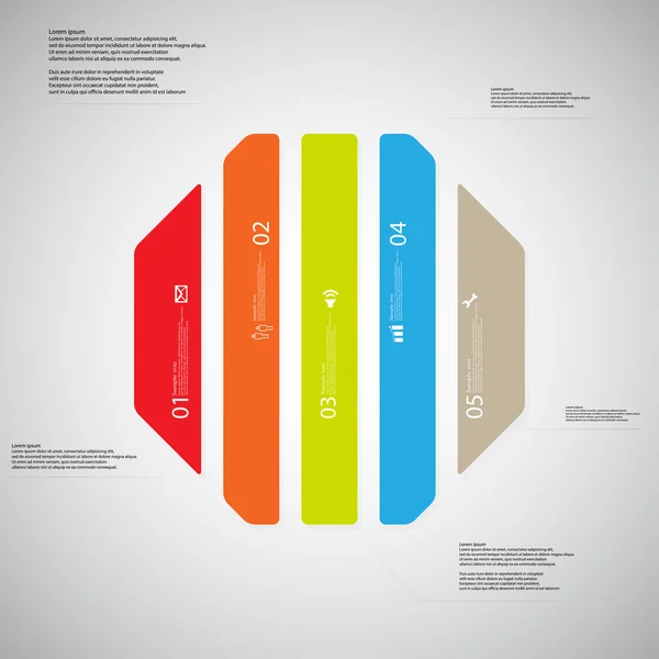 Modello di illustrazione ottagono è costituito da cinque parti di colore su sfondo chiaro — Vettoriale Stock