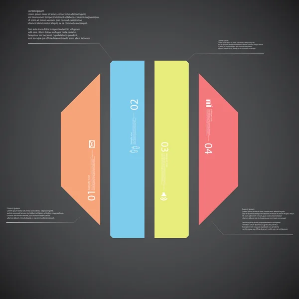 Plantilla de ilustración octágono consta de cuatro partes de color sobre fondo oscuro — Vector de stock