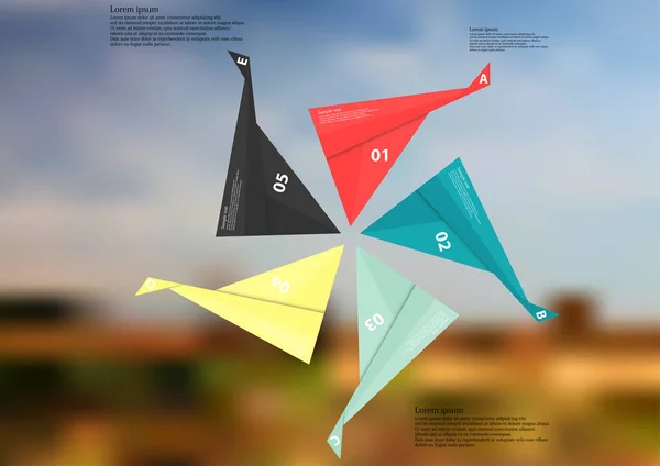 Illustrazione modello infografico con cinque elementi di carta piegata a colori — Vettoriale Stock