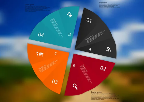 Illustrazione modello infografico con quattro fogli di carta su sfondo foto — Vettoriale Stock