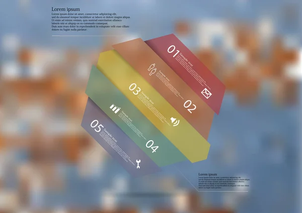 Illustrazione modello infografico con esagono askew diviso in cinque parti — Vettoriale Stock