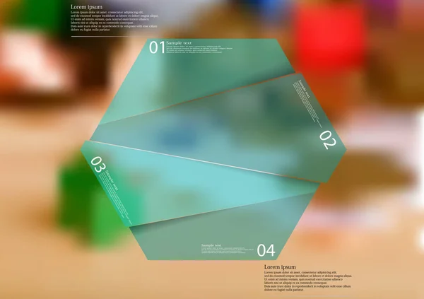 Plantilla de infografía de ilustración con hexágono dividido aleatoriamente en cuatro partes — Vector de stock