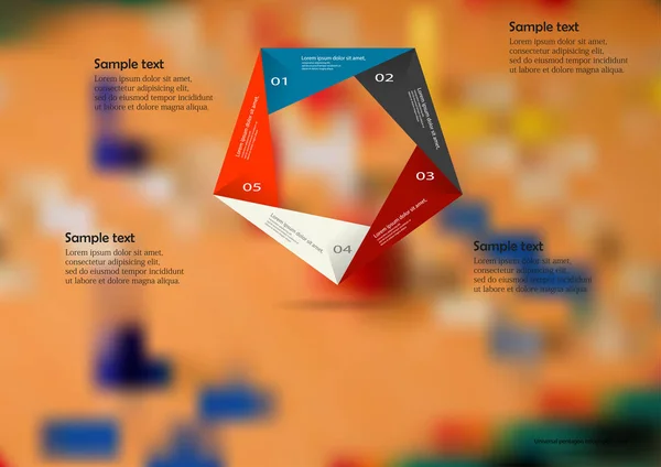 Illustratie infographic sjabloon met kleur origami pentagon uit vijf secties — Stockvector