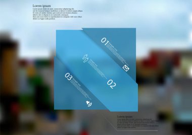 İllüstrasyon mavi dikdörtgen yamuk Infographic şablonuyla için üç bölüme ayrılmıştır