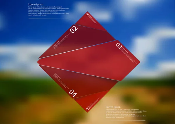 Инфографический шаблон с красным ромбом, случайным образом разделенный на пять частей — стоковый вектор