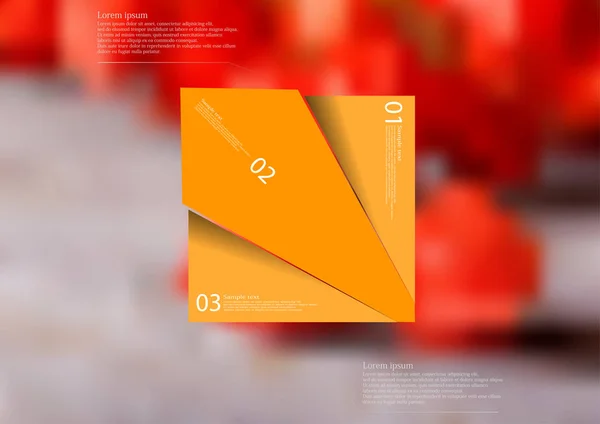 Plantilla infográfica de ilustración con rombo naranja dividida aleatoriamente en tres partes — Vector de stock