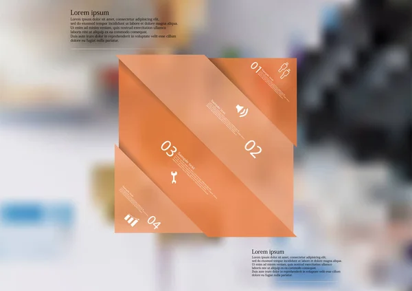オレンジ四角形斜めに 4 つの部分に分け、イラスト インフォ グラフィック テンプレート — ストックベクタ