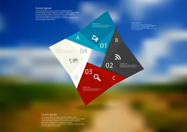Illustration infographie modèle avec couleur origami carré se compose de quatre parties — Image vectorielle