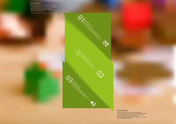 Ilustracja infografikę szablon z zielony pasek krzywo podzielona na trzy części — Wektor stockowy