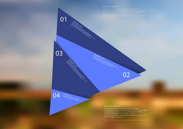 Illustrazione modello infografico con triangolo blu diviso casualmente in quattro parti — Vettoriale Stock