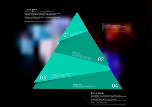 Infografika šablona s zelený trojúhelník náhodně rozděleno do čtyř částí obrázku — Stockový vektor