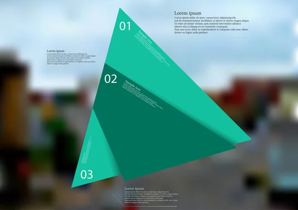 Plantilla de infografía de ilustración con triángulo verde dividido aleatoriamente en tres partes — Vector de stock