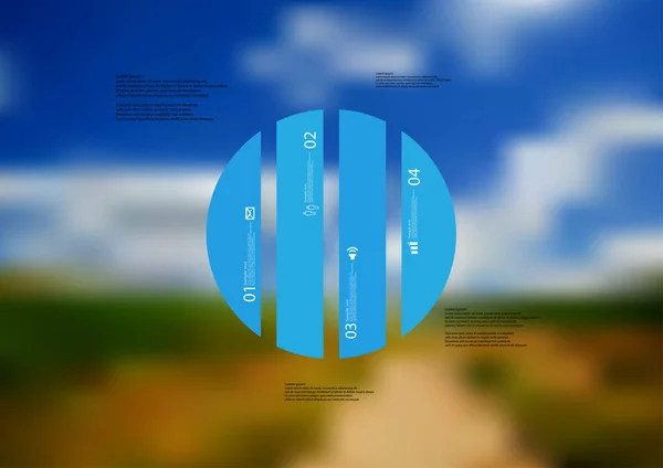 サークルでイラスト インフォ グラフィック テンプレートが垂直に青いスタンドアロンの 4 つの部分に分けられる — ストックベクタ