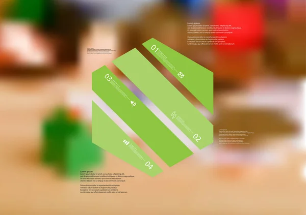 六角形の斜めの緑の 4 つの部分に分かれていますとイラスト インフォ グラフィック テンプレート — ストックベクタ