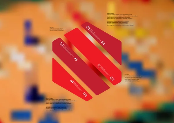 六角形の斜め 4 つの赤い部分に分けられると図インフォ グラフィック テンプレート — ストックベクタ