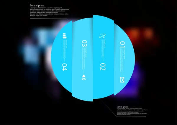 サークルでイラスト インフォ グラフィック テンプレートは、4 つの青い部分に垂直に分けられる — ストックベクタ
