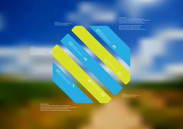 Modelo de infográfico ilustração com octógono askew dividido em cinco partes de cor — Vetor de Stock