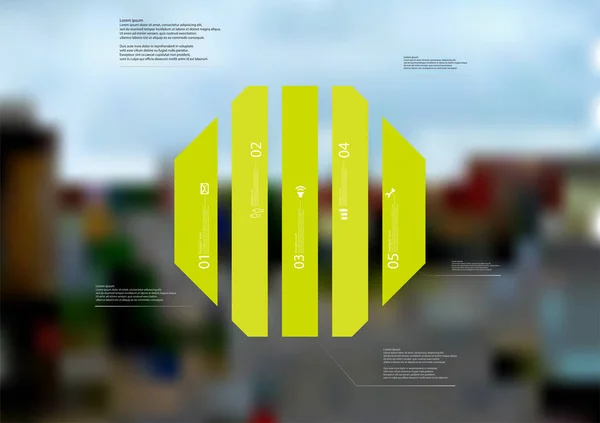 Plantilla de infografía de ilustración con octágono dividido verticalmente en cinco partes verdes — Vector de stock
