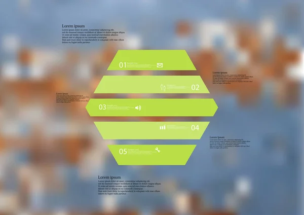 Ilustrace infografika šablona s šestihranem horizontálně rozdělena na pět zelených částí — Stockový vektor