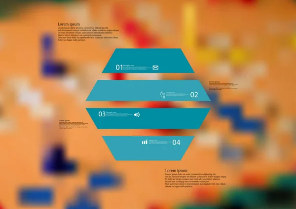 Infografika šablona s šestihranem horizontálně rozdělena na čtyři zelené části ilustrace — Stockový vektor