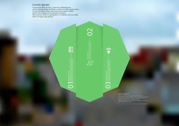 Ilustracja infografikę szablon z octagon pionowo podzielony na trzy przesuniętych zielonych części — Wektor stockowy