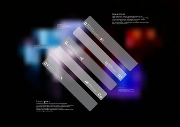 Ilustracja infografikę szablon z rhombus krzywo podzielone na pięć części pojedynczych szary — Wektor stockowy