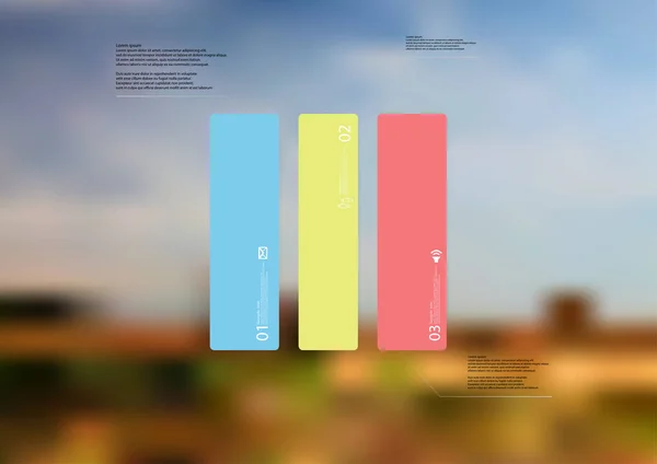Modelo de infográfico de ilustração com retângulo dividido verticalmente em três peças de cores autônomas — Vetor de Stock