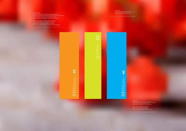 İllüstrasyon Infographic şablon dikdörtgen ile dikey olarak üç bağımsız renk parçalara bölünmüş — Stok Vektör