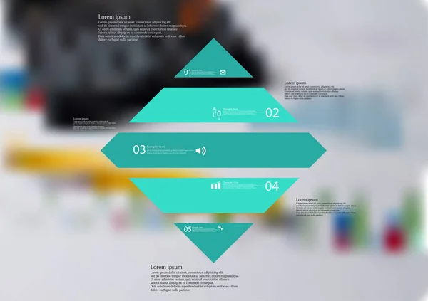 Ilustracja infografikę szablon z rhombus podzielone poziomo do pięciu części autonomicznego niebieski — Wektor stockowy