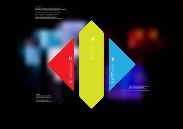 Illustrazione modello infografico con rombo diviso verticalmente a tre parti di colore standalone — Vettoriale Stock